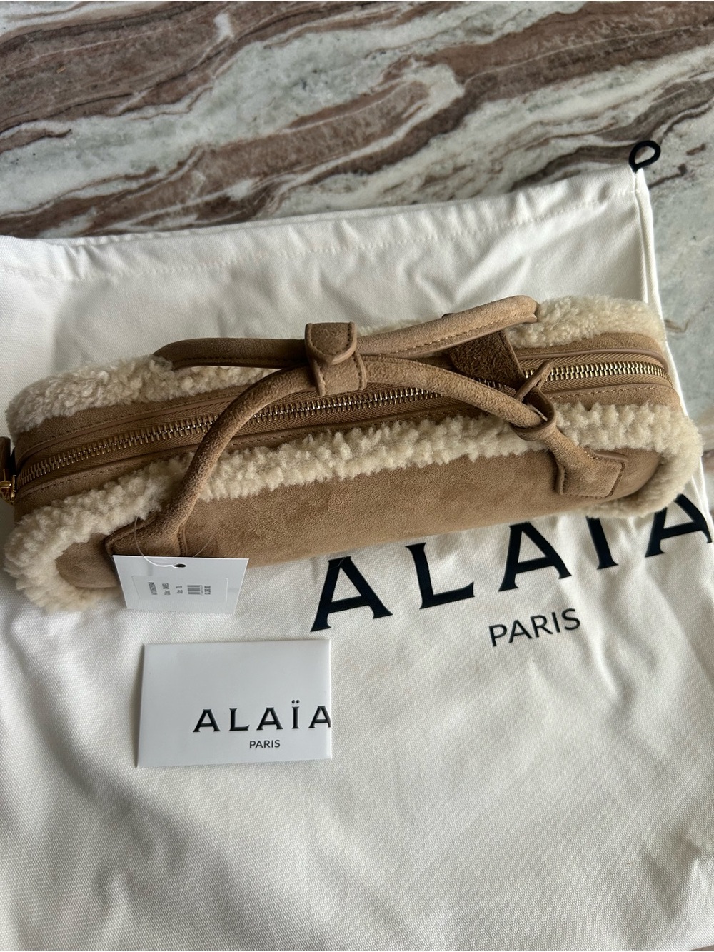 Alaia teckel Tan Shearling Suede clutch Bag - Picture 2 of 11
